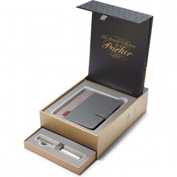 Подарочный набор PARKER: Перьевая ручка PARKER SONNET METAL & PEARL CT с блокнотом и органайзером Подарочный набор PARKER: Перьевая ручка PARKER SONNET METAL & PEARL CT с блокнотом и органайзером